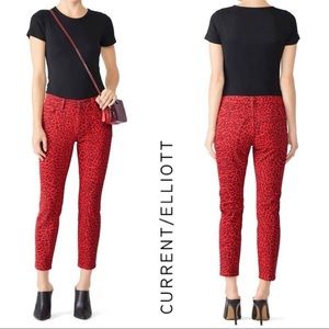 Current/Elliott | Red Leopard Print Skinny Jeans​